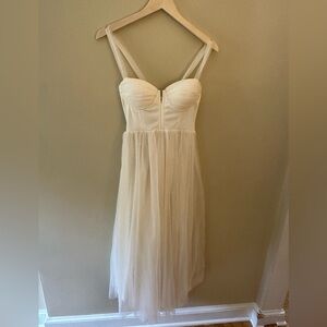 Ivory Corset Bust, Tulle Skirt, Lace-up Back, Queen Anne Neckline